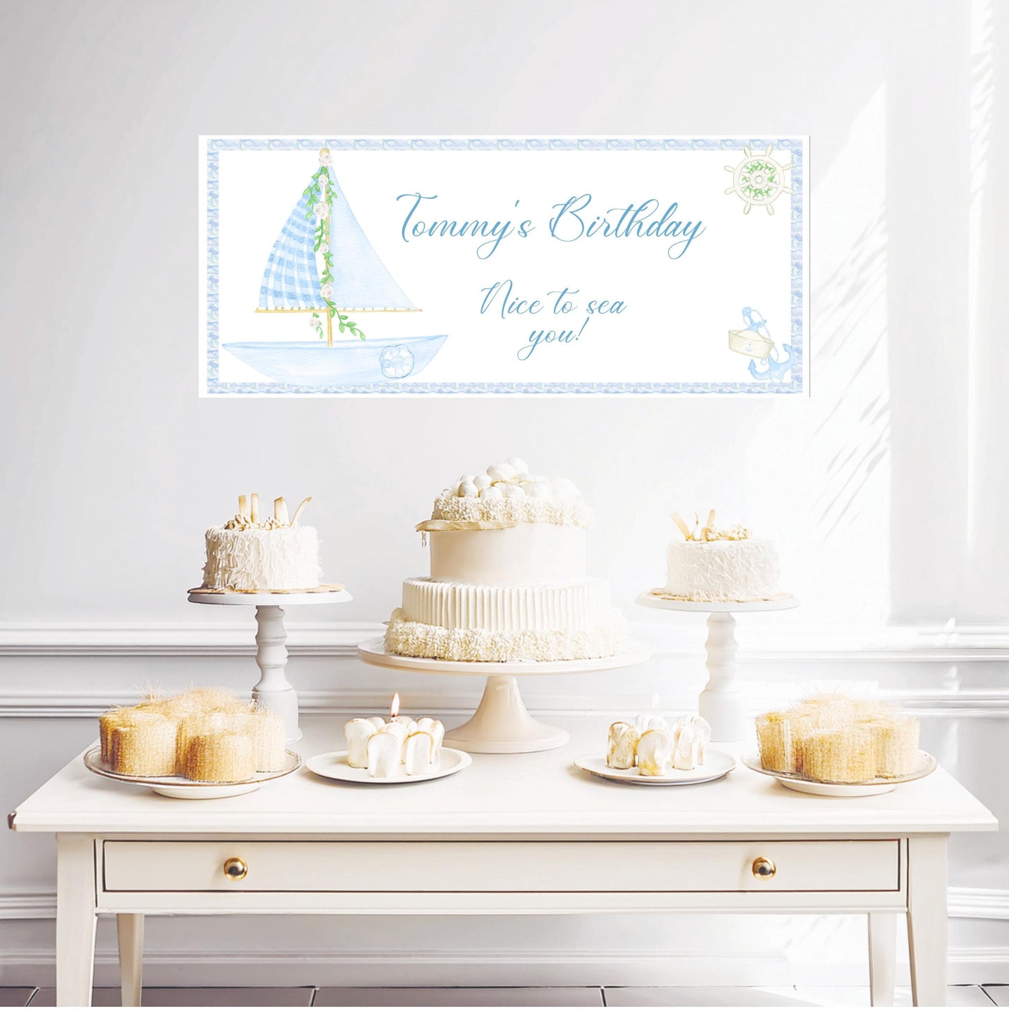 Personalised Nautical Banner – Custom Birthday Wall Decor in Satin Paper, Suitable for Any Occasion