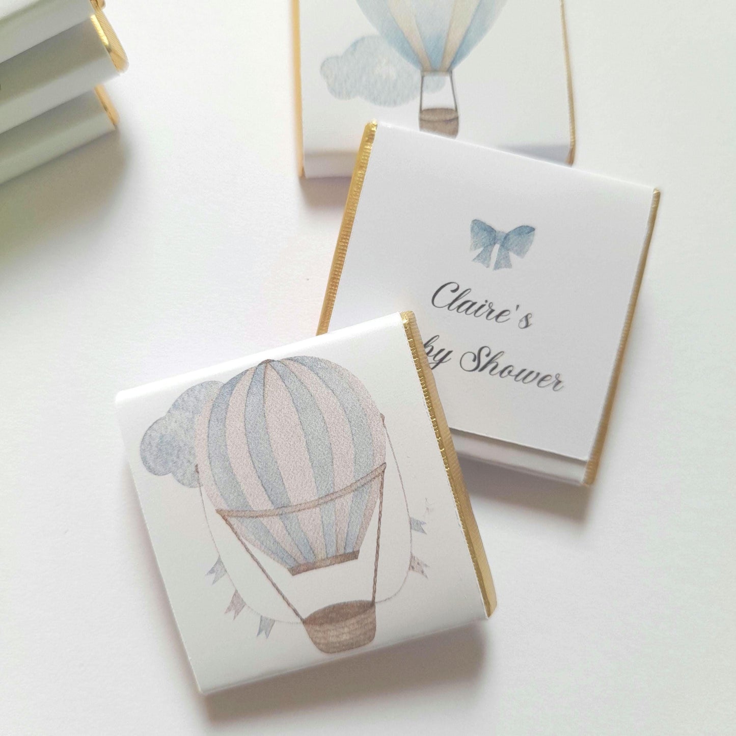Baby Shower Personalised Chocolate Favours – Blue Hot Air Balloon Theme (Pack of 25)