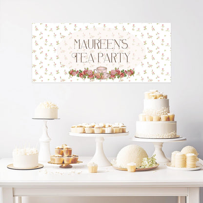 Personalised Tea Party Banner – Birthday Party Wall Decor in Satin Paper, Perfect for Any Occasion