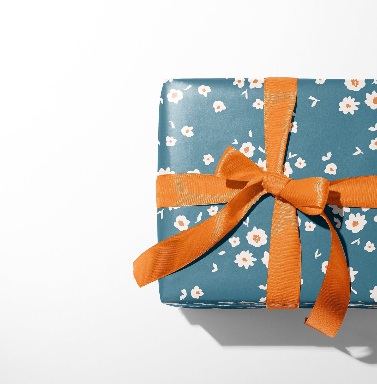 Blue Gift Wrapping Paper with White Hand-Drawn Flowers – Large Sheet