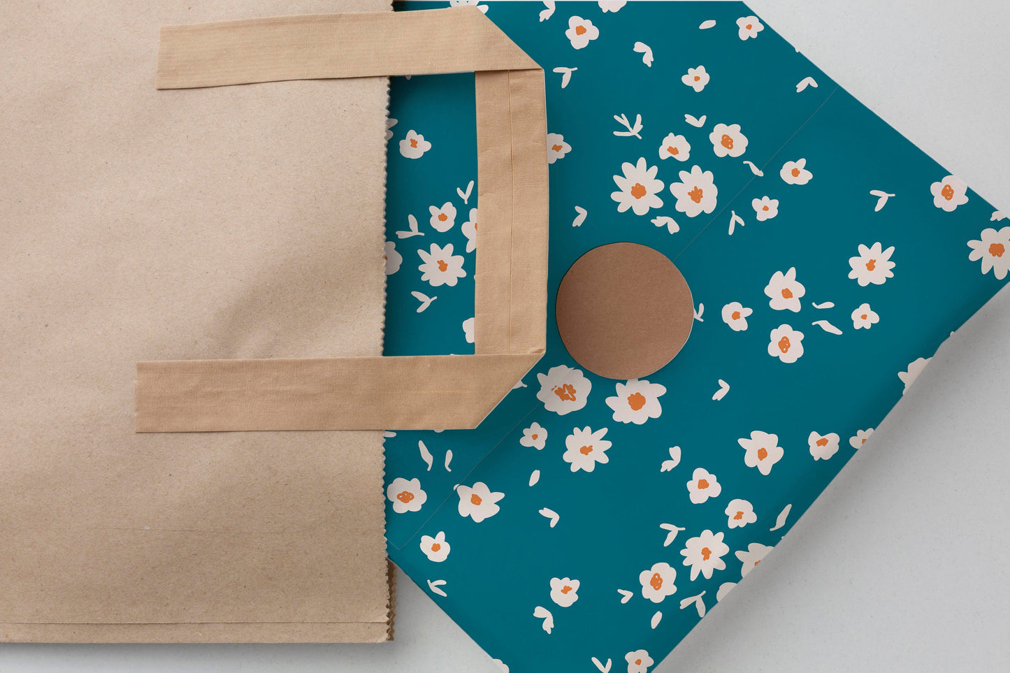 Blue Gift Wrapping Paper with White Hand-Drawn Flowers – Large Sheet