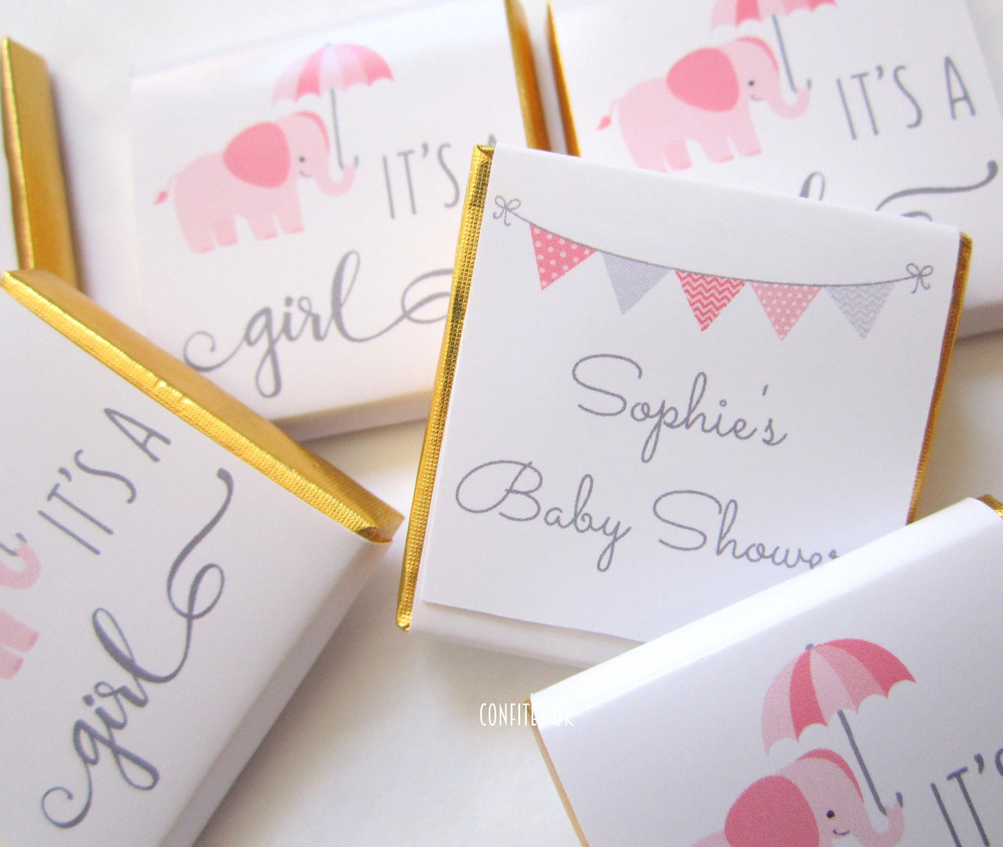 Personalized It's a Girl Chocolate Favours – Cute Elephant Baby Shower Party Favours (Pack of 25)