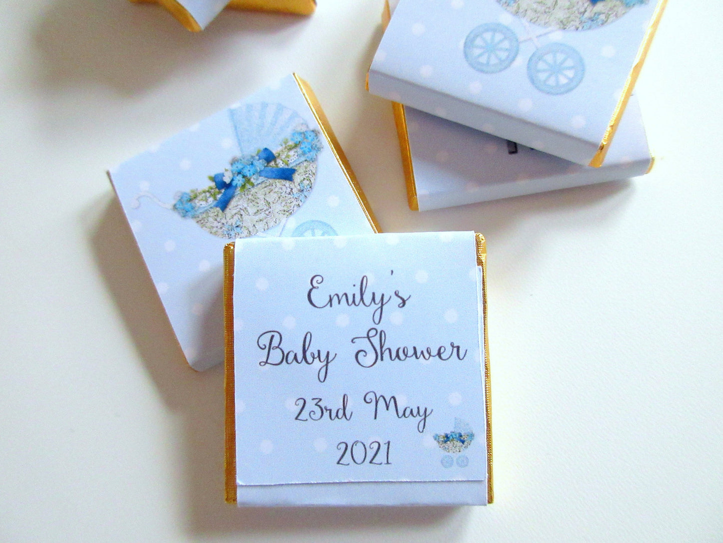Personalized Boy Blue Baby Shower Chocolate Favours – Pastel Blue Guest Favours (Pack of 25)