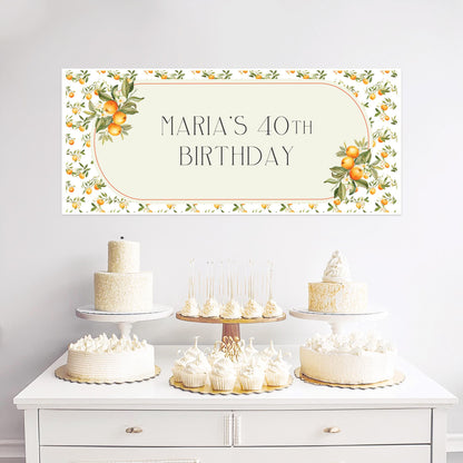 Personalised Mediterranean Oranges Birthday Banner – Custom Satin Paper Wall Decor for Any Occasion
