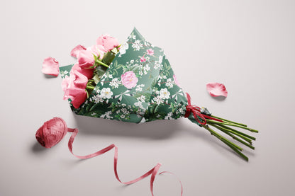 Green Cottage Garden Gift Paper Sheet – Large Floral Gift Wrap for Special Occasions