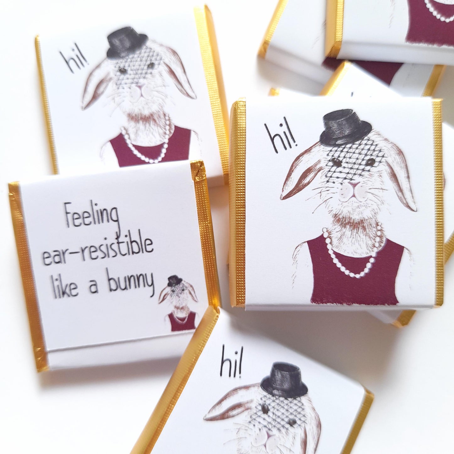 Personalized Fancy Bunny Lady Chocolate Favours – Birthday Party Favours (Pack of 25)