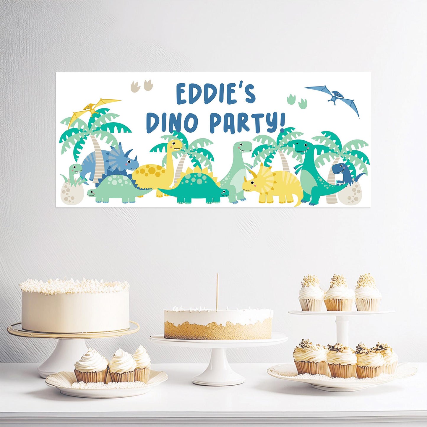 Personalised Dinosaur Birthday Banner – Custom Satin Paper Wall Decor for Dinosaur-Themed Parties
