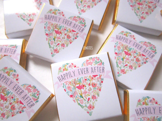 Personalized Floral Wedding Heart Chocolate Favours – Custom Guest Favours (Pack of 25)