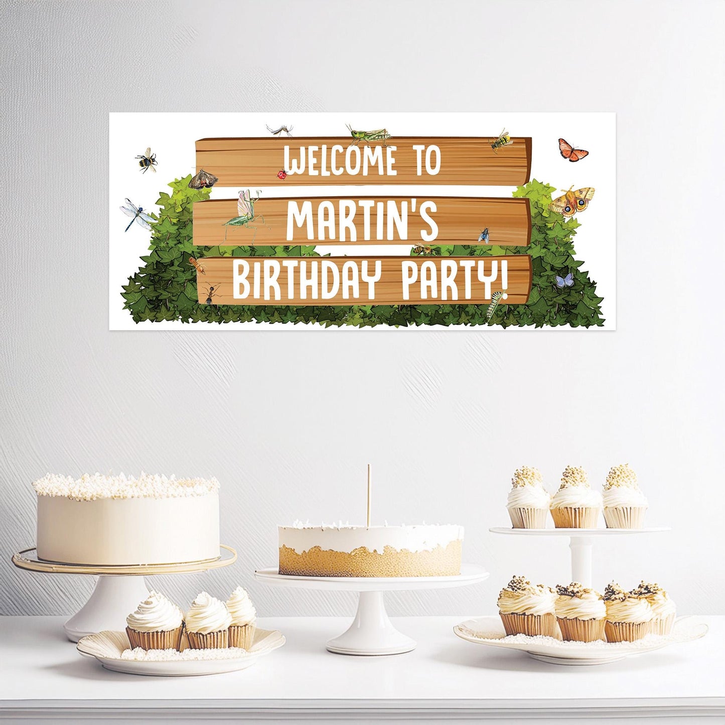 Garden Wildlife Birthday Banner – Personalised Satin Paper Wall Decor for Kids’ Parties