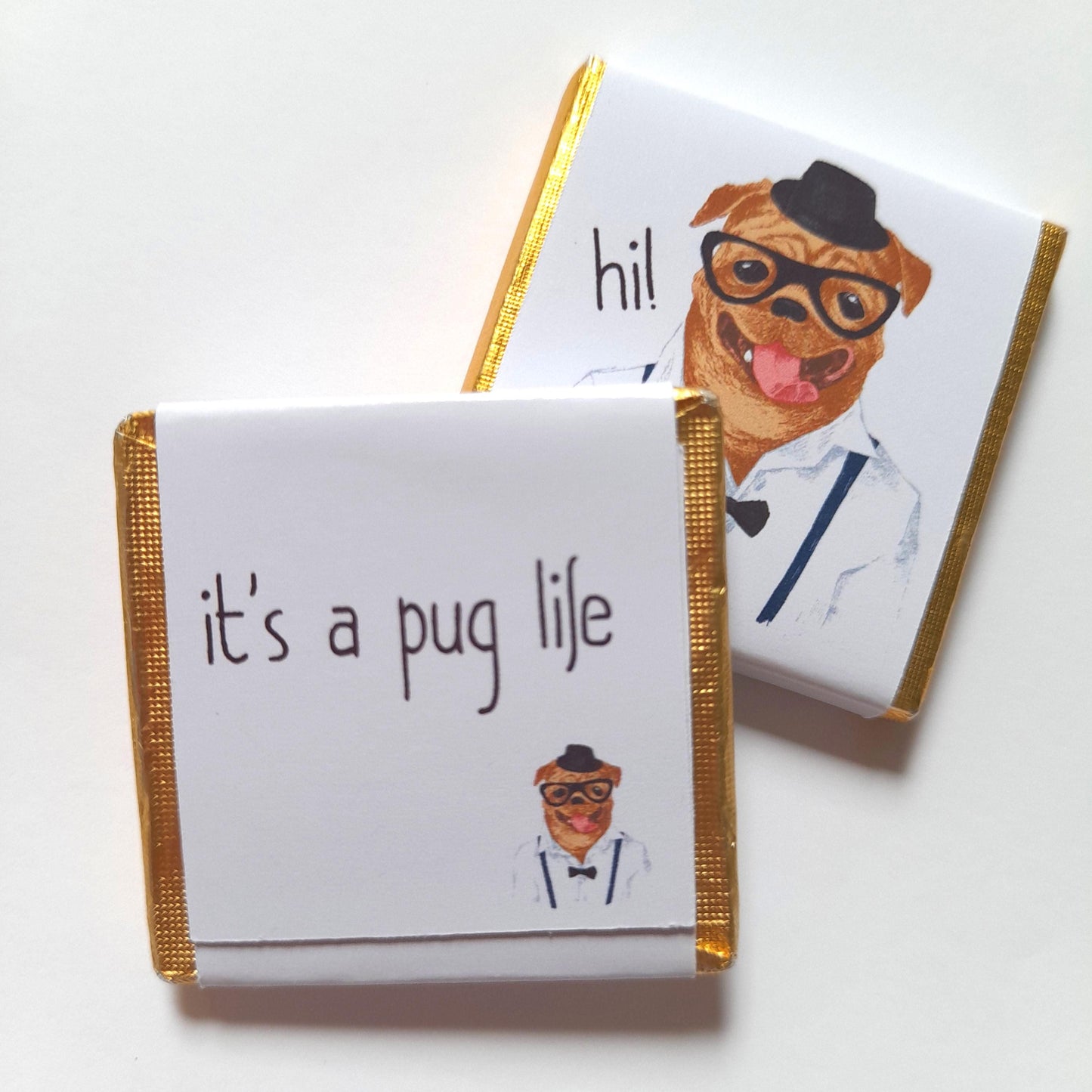 Personalized Pug Chocolate Favours – Birthday Party Favours (Pack of 25)