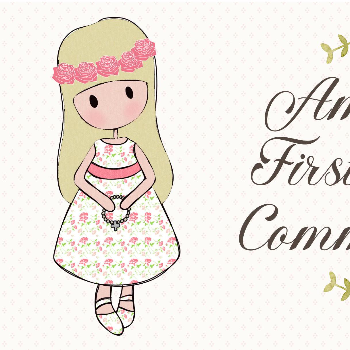 Personalised 1st Communion Banner for Girls with Long Hair – Satin Paper Wall Party Decor