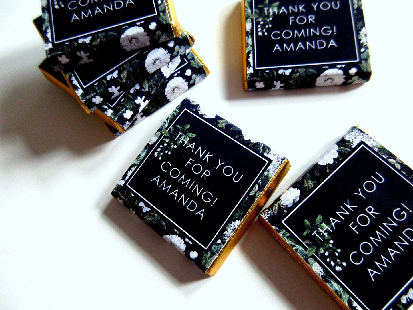 Personalized Black Garden Birthday Chocolate Favours – Floral Guest Treats (Pack of 25)