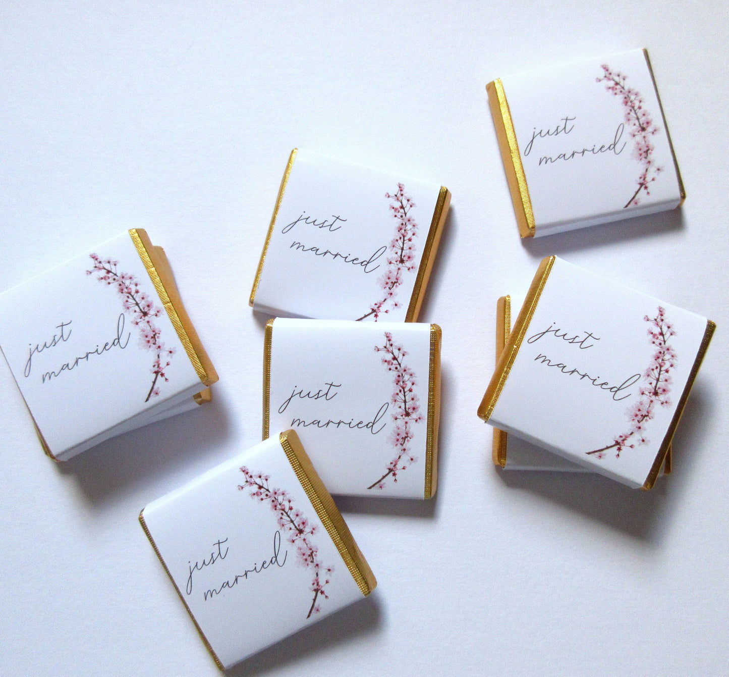 Wedding Personalized Chocolate Favours – Just Married Cherry Blossom Design, Pack of 25