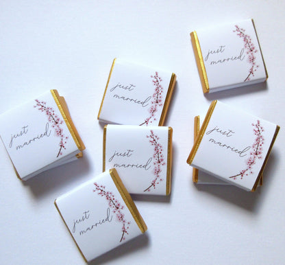 Wedding Personalized Chocolate Favours – Just Married Cherry Blossom Design, Pack of 25