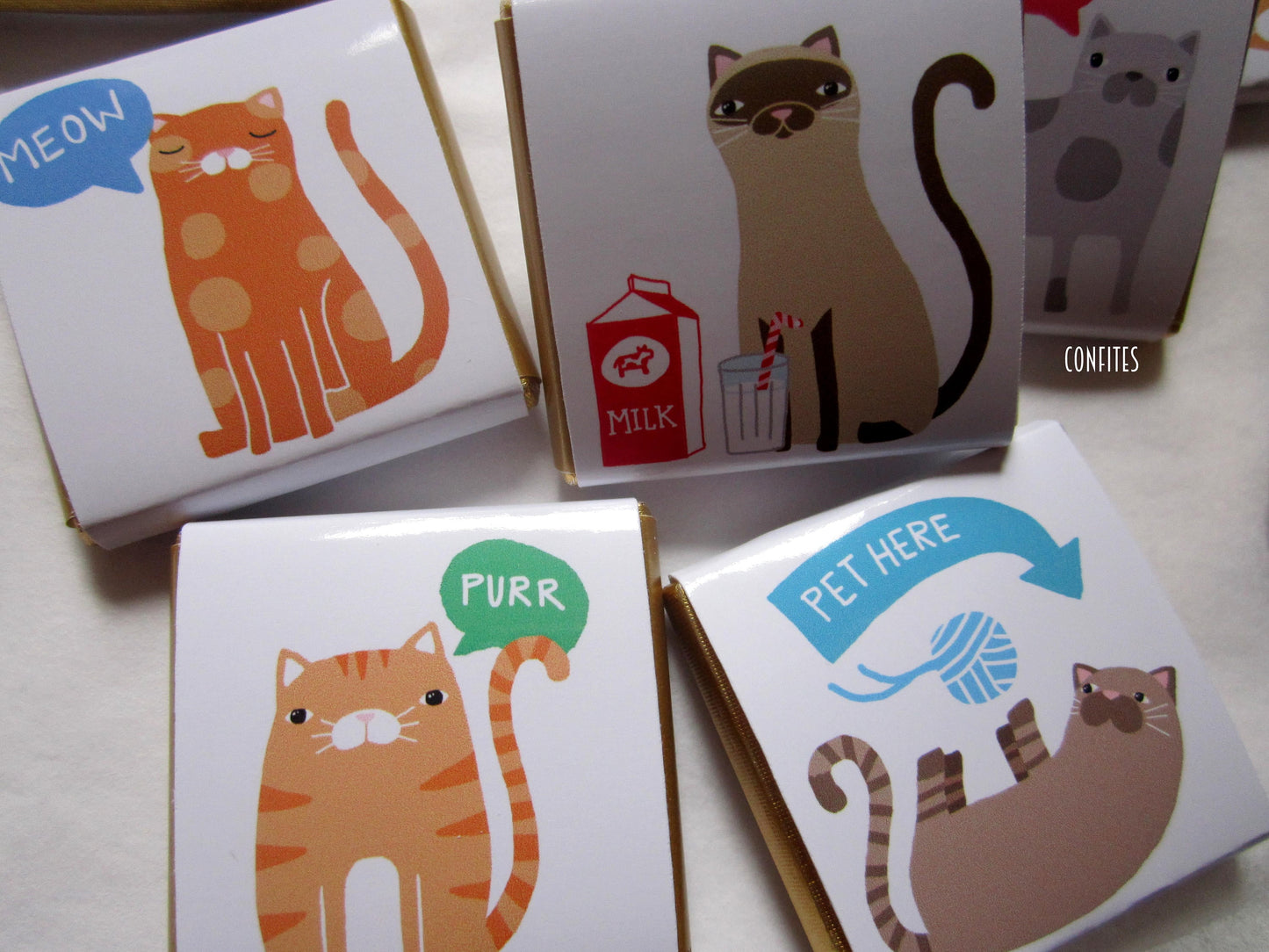 Cats Personalized Chocolate Favours – Cute Cat Designs, Party Treats, Pack of 25