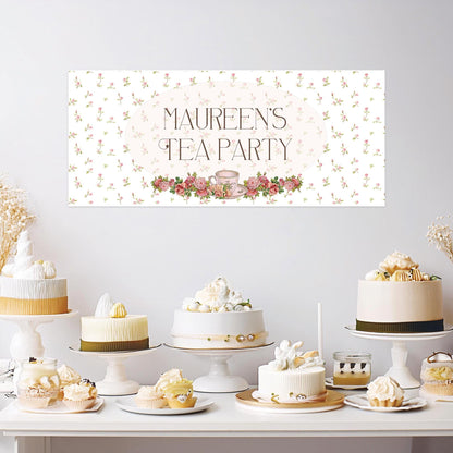 Personalised Tea Party Banner – Birthday Party Wall Decor in Satin Paper, Perfect for Any Occasion