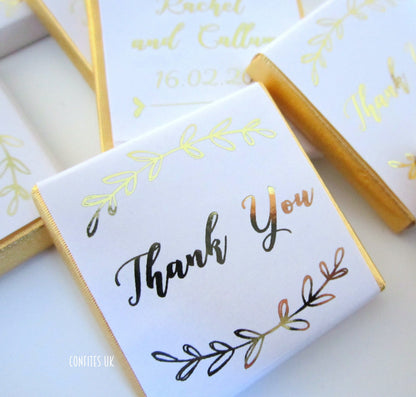 Elegant Boho Thank You Chocolate Favours – Custom White & Gold Party Favours (Set of 25)