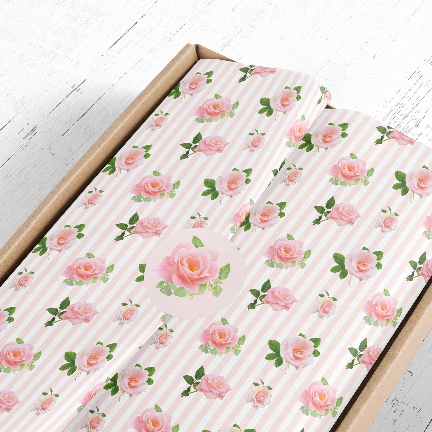 Valentine Pink Roses Gift Paper Sheet – Large Size, Romantic Wrapping Paper