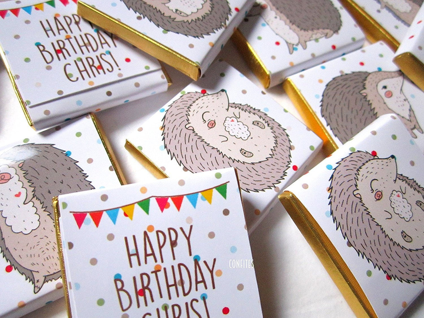 Personalized Happy Hedgehogs Chocolate Favours – Cute Party Favours (Pack of 25)