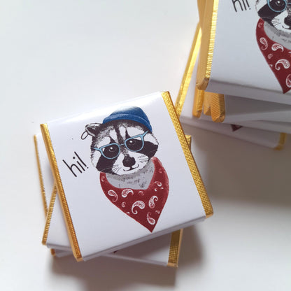 Personalized Raccoon Chocolate Favours – Birthday Party Favours (Pack of 25)