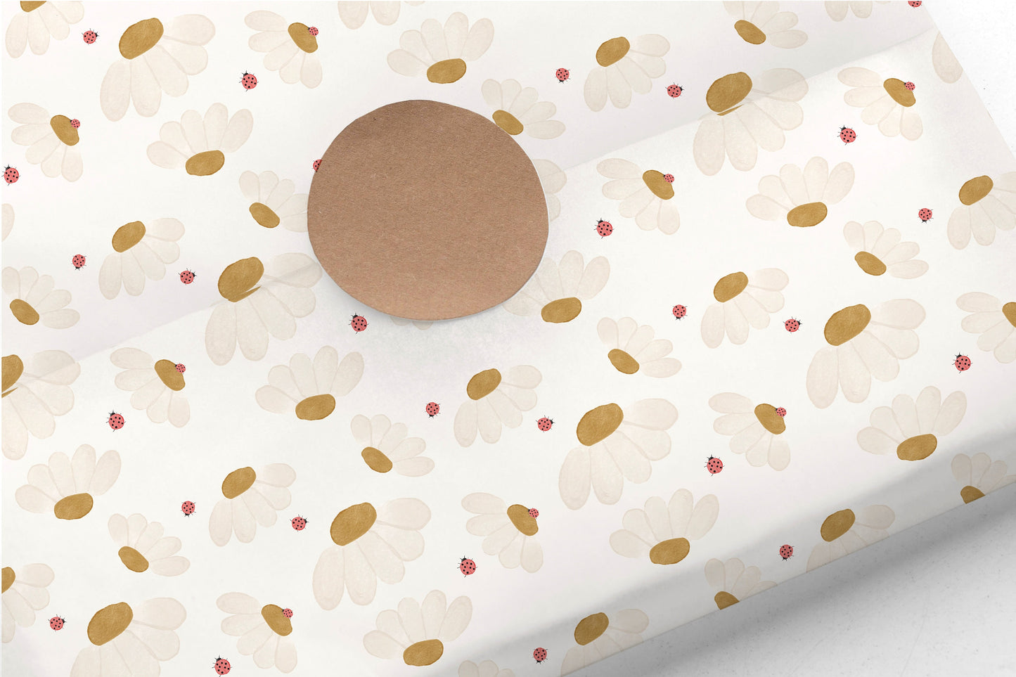 Daisy Bloom & Ladybird Gift Paper Sheet – Large Size Floral Wrapping Paper