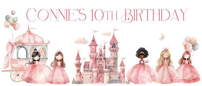 Personalised Princesses Birthday Banner – Satin Paper Birthday Party Wall Decor