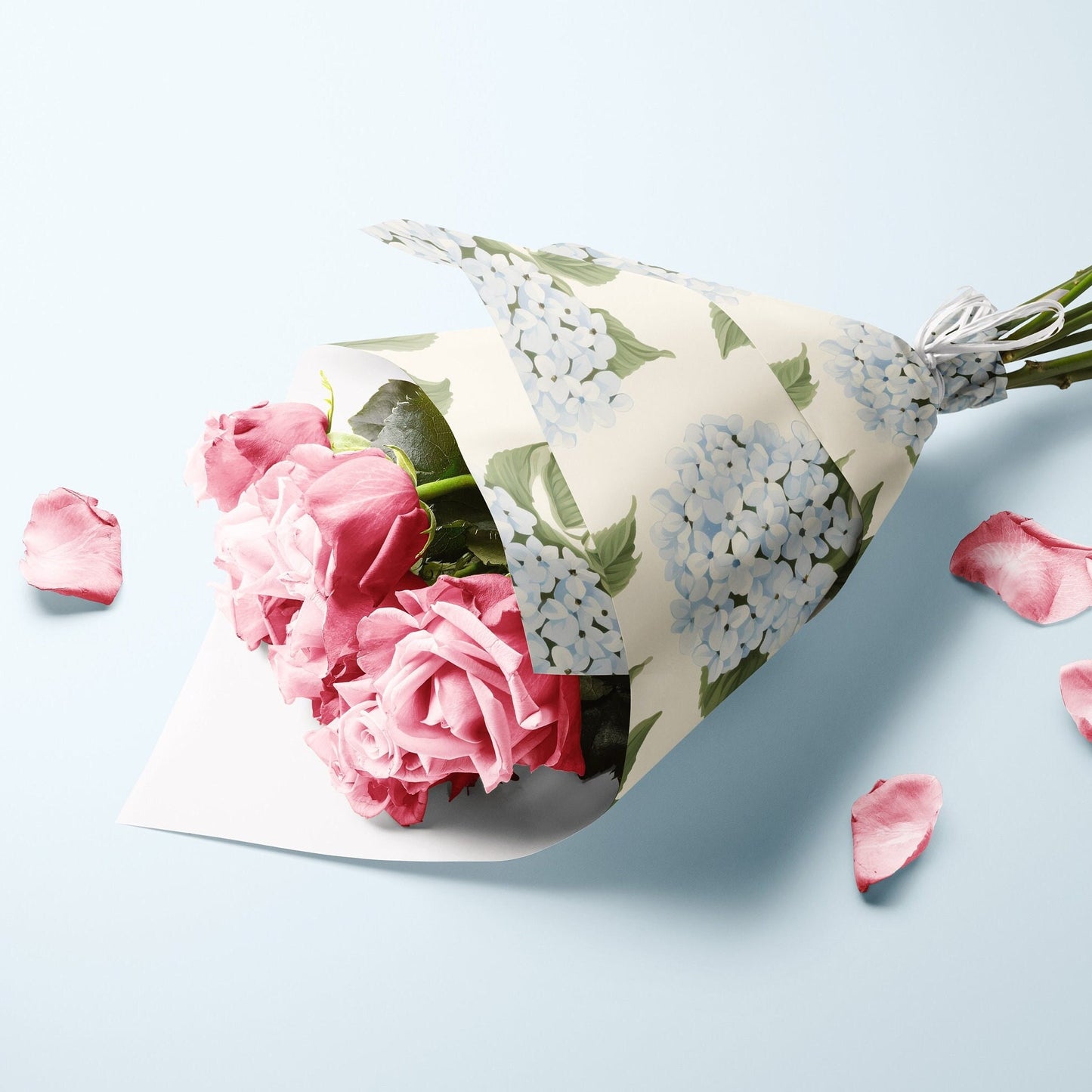 Blue Hydrangeas Gift Paper Sheet – Large Size Floral Wrapping Paper