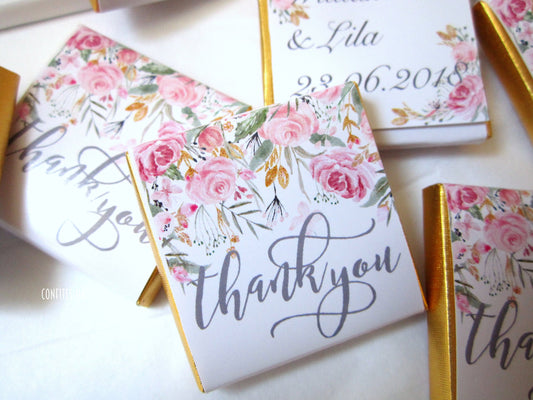 Personalized Roses Thank You Chocolate Favours – Elegant Guest Favours (Pack of 25)