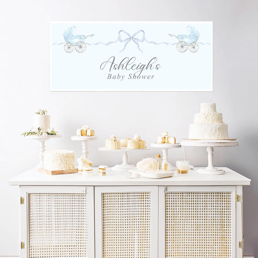 Personalised Boy Baby Shower Banner – Custom Satin Paper Wall Party Decor