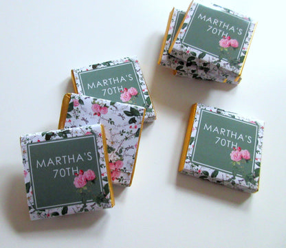 Personalized Birthday Chocolate Favours – Cottage Garden Green & Pink, Party Favours, Pack of 25