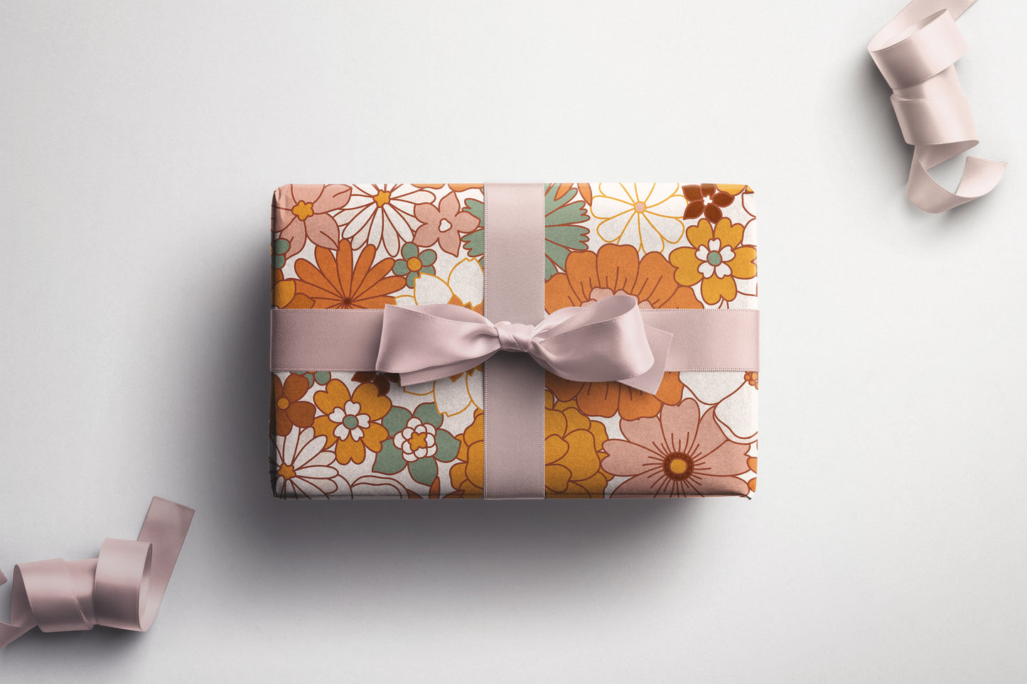 Retro Floral Wrapping Paper 70s Style Flower Design