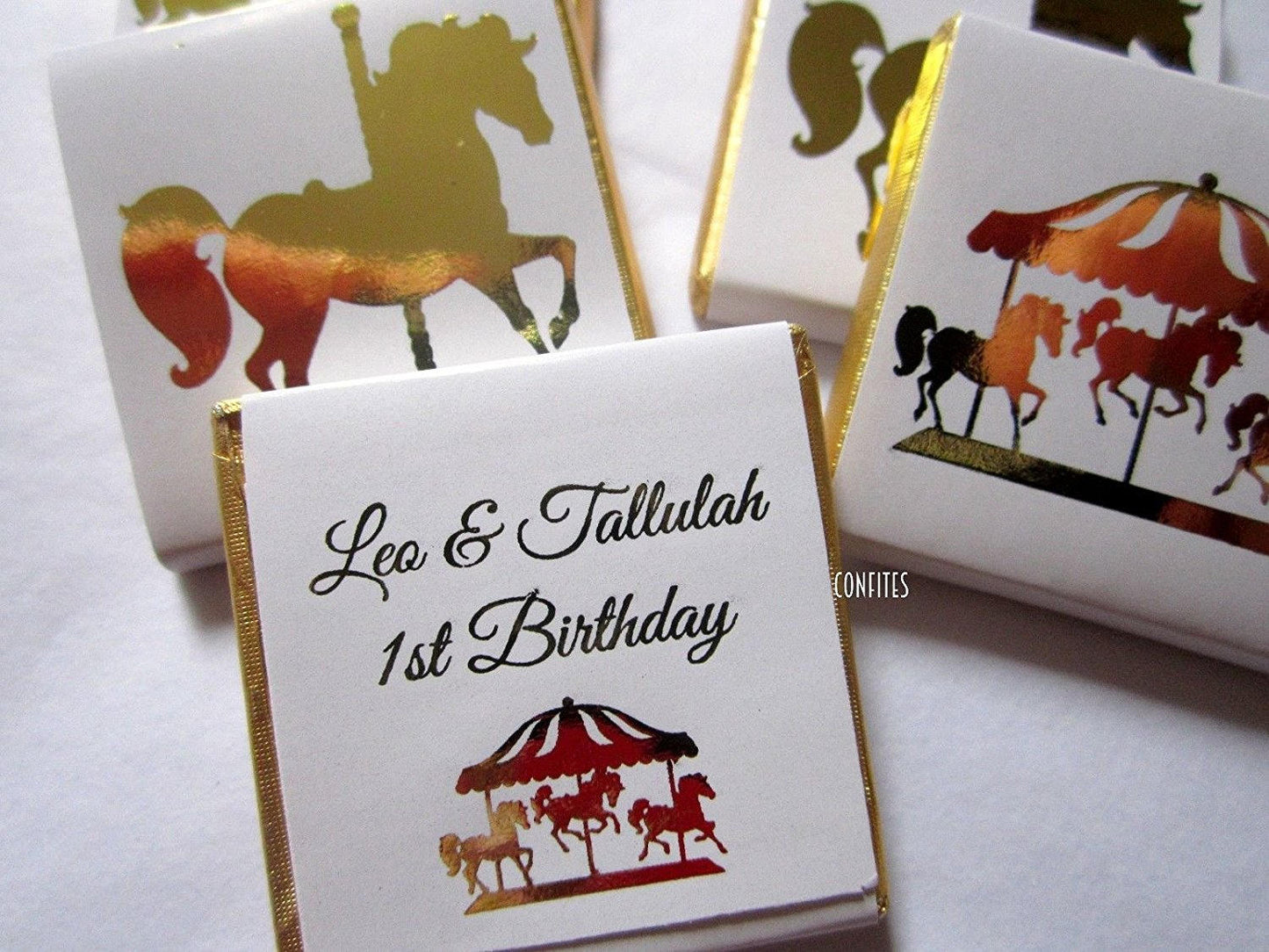 Golden Horse Carousel Personalized Chocolate Favours – Guests Favours, Pack of 25 pcs