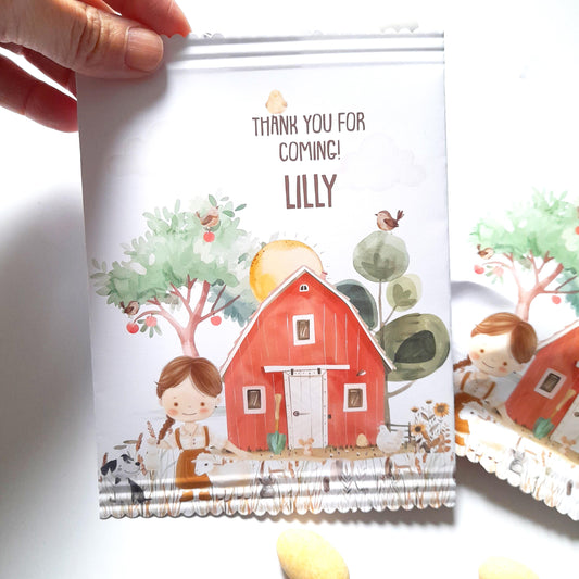 Personalised Farm Party Bags for Girls– Custom Birthday Treat Bags (Pack of 10)