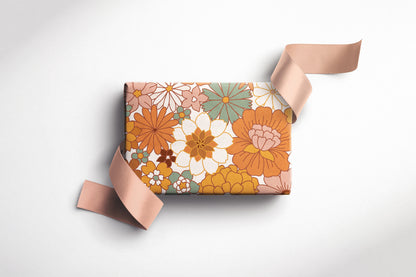 Retro Floral Wrapping Paper 70s Style Flower Design