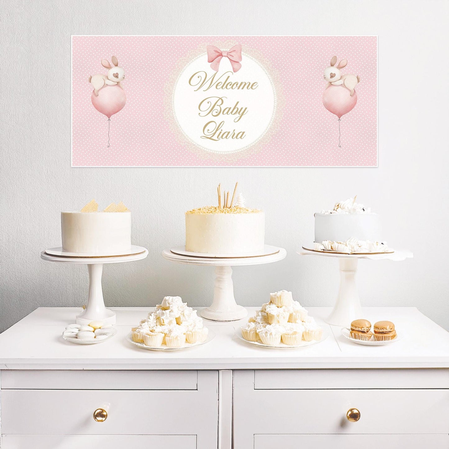 Personalised Welcome Baby Girl Banner – Satin Paper Wall Decor, Custom Baby Girl Decoration