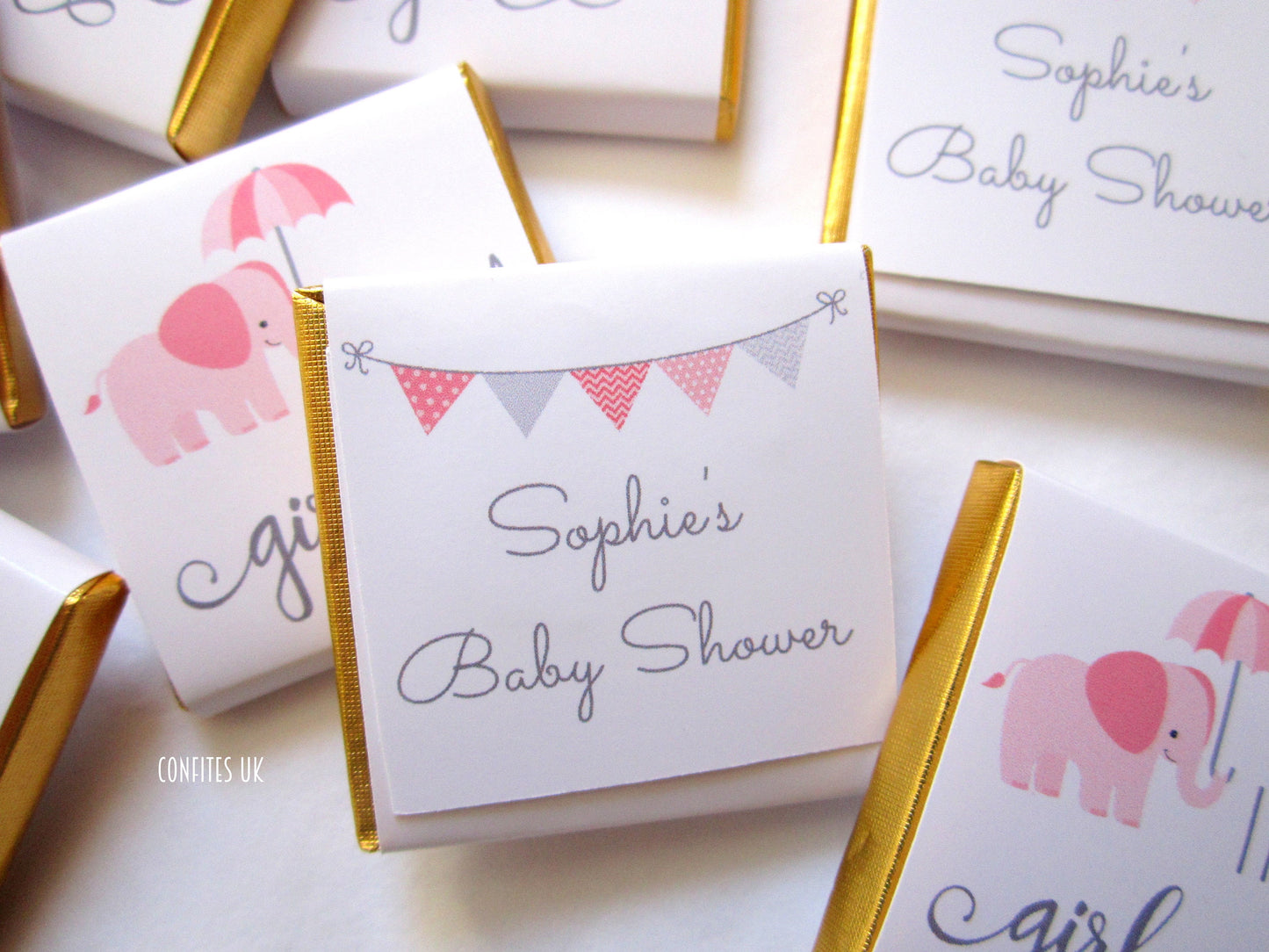 Personalized It's a Girl Chocolate Favours – Cute Elephant Baby Shower Party Favours (Pack of 25)