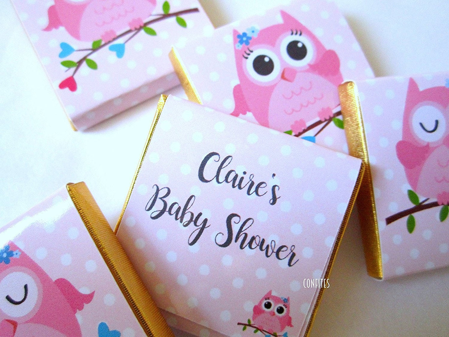 Personalized Baby Shower Chocolate Favours – Cute Baby Owl, Pink & Blue 1st Birthday Favours (Pack of 25)