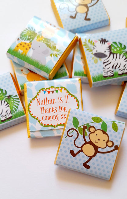 Baby Jungle Personalized Chocolate Favours – Cute Safari Animal Party Treats (Pack of 25)