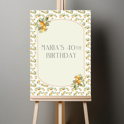 Personalised 40th Birthday Printed Sign – Mediterranean Oranges Design, Custom Table Centrepiece, Unframed in Multiple Sizes for Party Decor
