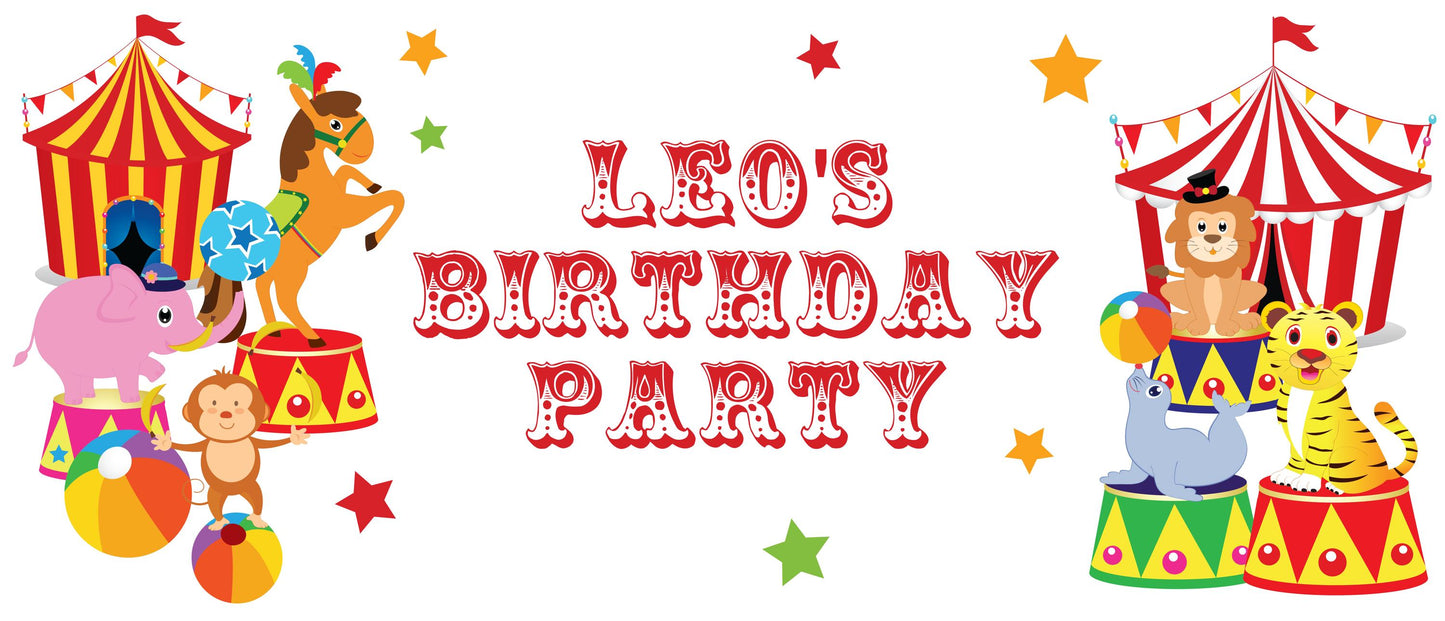 Personalised Circus Birthday Banner – Fun Party Wall Decor in Satin Paper
