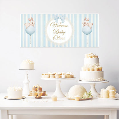 Welcome Baby Boy Personalised Banner in Pastel Blue – Custom Baby Shower Wall Decor in Satin Paper