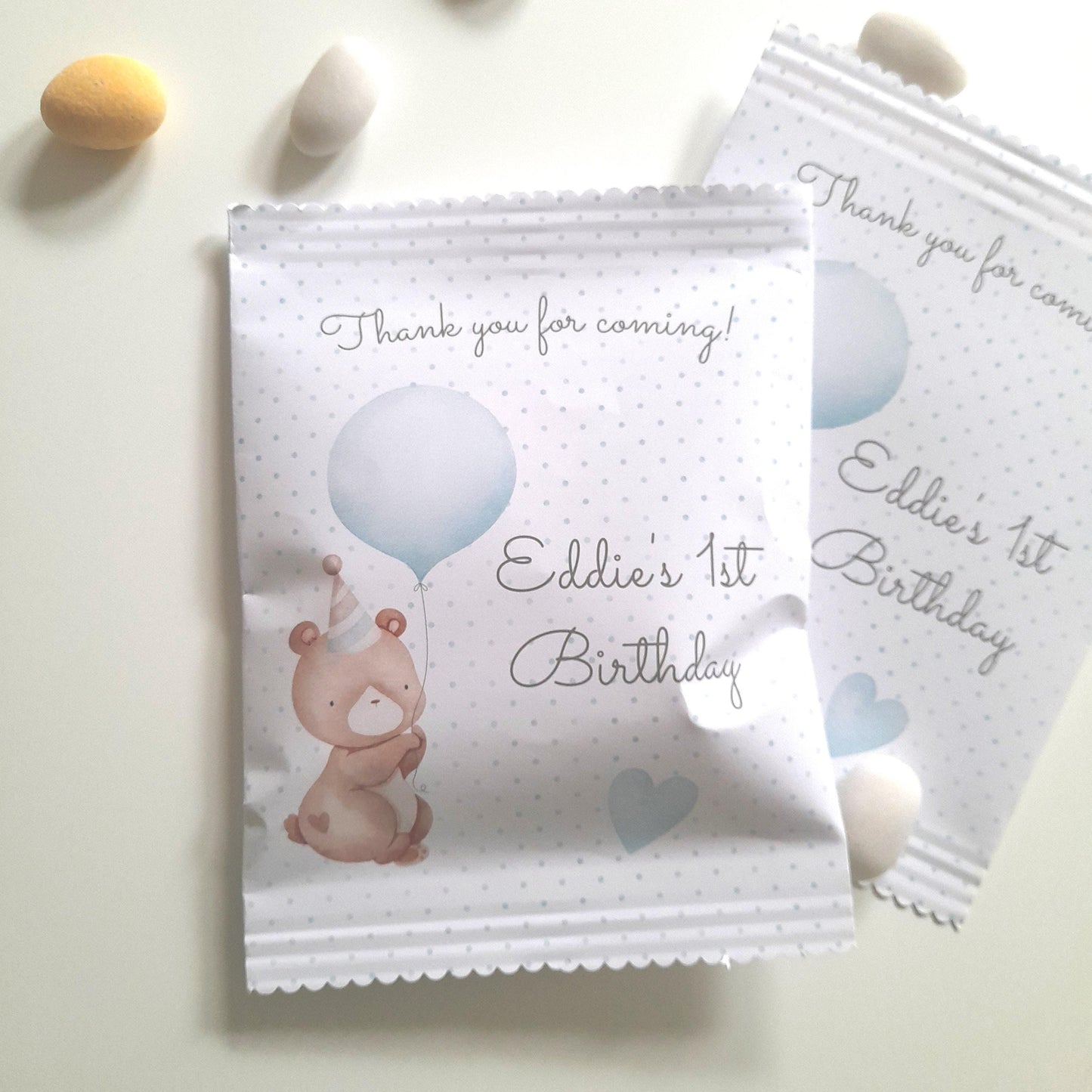 Baby Bear Boy 1st Birthday personalized party bags, baby bear bags for favours, pack of 10