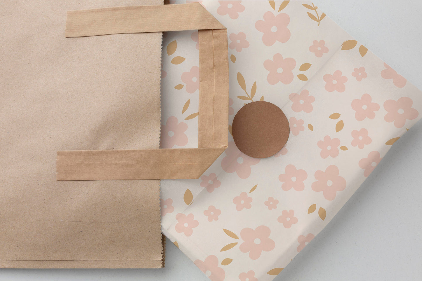 Boho Floral Gift Paper Sheet with Little Pink Flowers – Large Size, Elegant Wrapping
