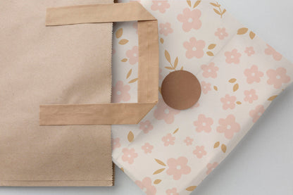 Boho Floral Gift Paper Sheet with Little Pink Flowers – Large Size, Elegant Wrapping