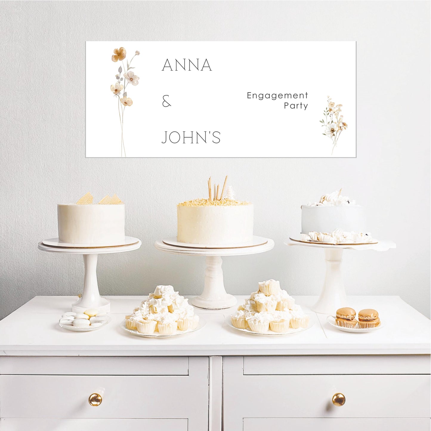 Personalised Engagement Banner – Little Autumn Flowers, Satin Paper Wall Decor for Any Occasion