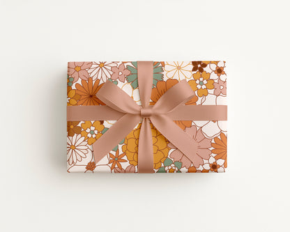 Retro Floral Wrapping Paper 70s Style Flower Design