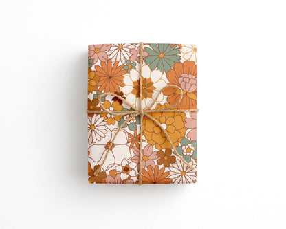 Retro Floral Wrapping Paper 70s Style Flower Design