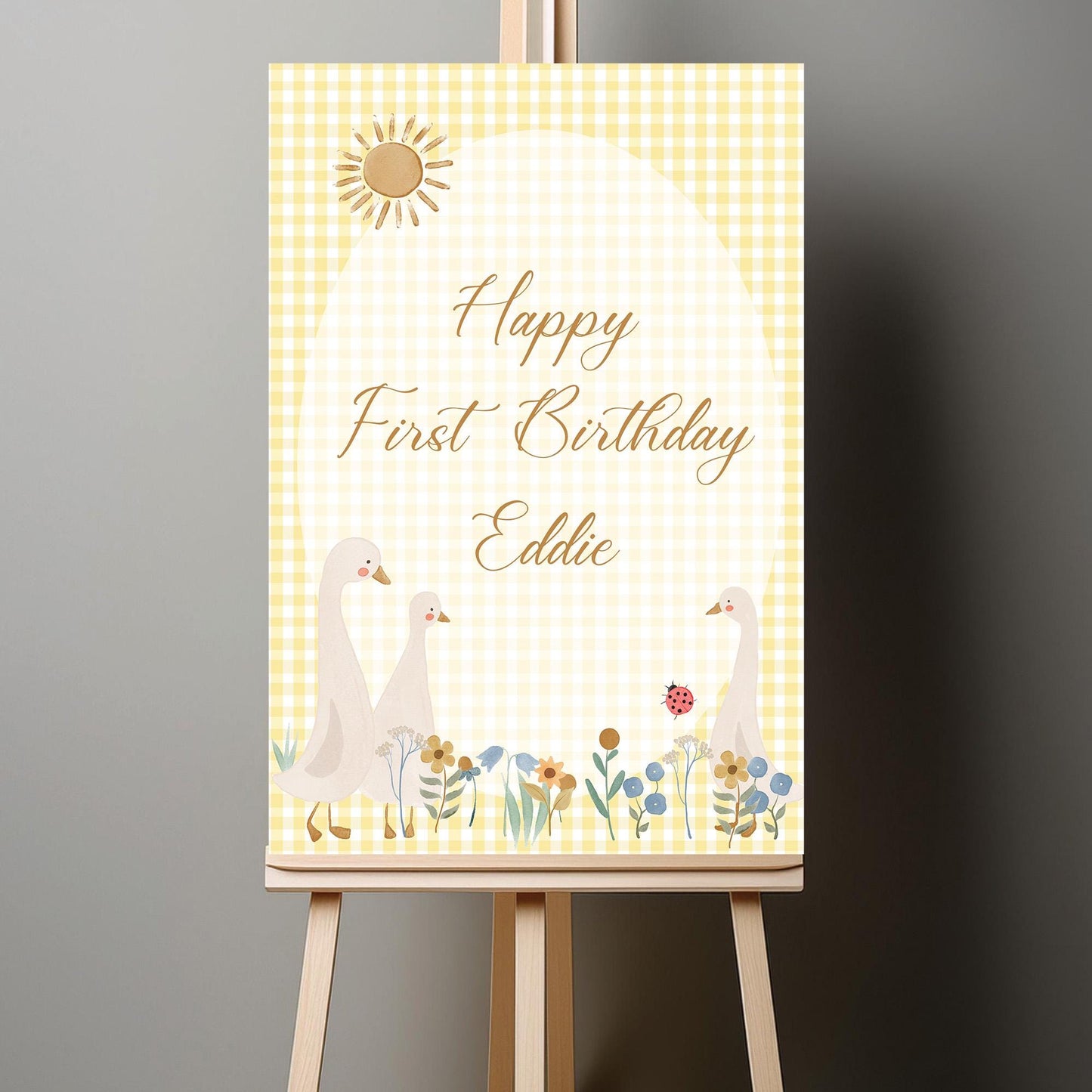Personalised Cute Geese 1st Birthday Welcome Sign – Custom Printed Party Decoration, Unframed in Multiple Sizes