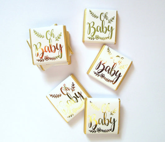 Gold baby shower Personalised Chocolate favours, "Oh Baby", boys or girls, Gold Print - pack of 25 pcs