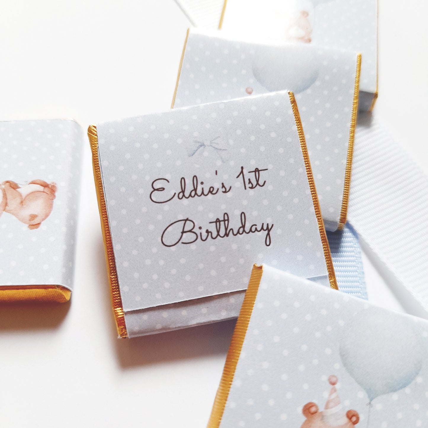 Personalized 1st Birthday Baby Bear Chocolate Favours – Party Bag Fillers (Pack of 25)